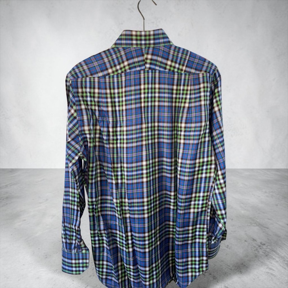 Peter Millar Mens Blue Green Plaid Cotton Button Down Shirt MF12D03 Medium - Picture 3 of 12